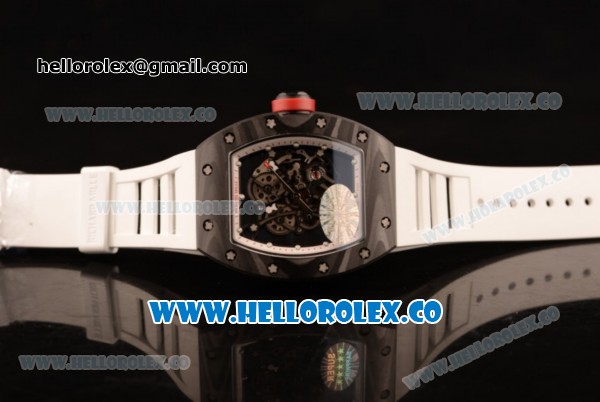 Richard Mille RM 055 Miyota 9015 Automatic Carbon Fiber Case with Skeleton Dial and White Rubber Strap - Click Image to Close